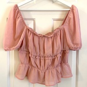 FOREVER21 Blush pink puff sleeve smocked crop top